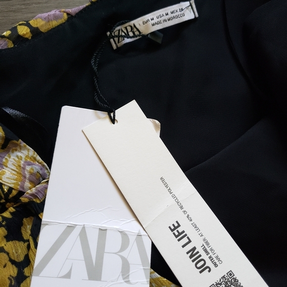 Zara NWT Floral Ruched One Shoulder Mini Dress Medium - Picture 6 of 6